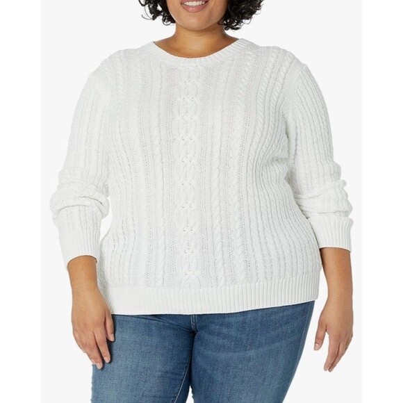 Amazon Essentials Womens Fisherman Cable Long-Sleeve Crewneck Sweater 3XL White - Picture 1 of 7